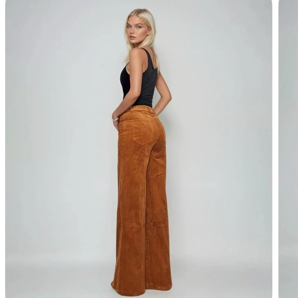 Unique Vintage Rich Brown Wide Leg Corduroy Pants - Picture 2 of 7